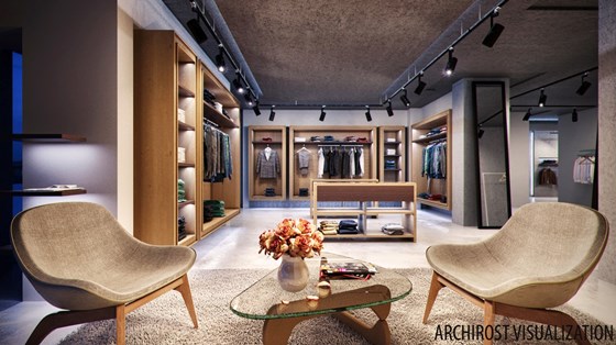 3D  Визуализация: Interior visualization of retail space CLOTHES.